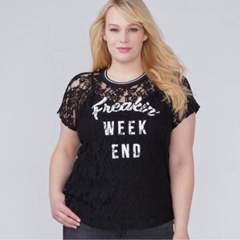 Lane Bryant Freakin' Weekend Sheer Lace Short Sleeve Top Women's 22/24